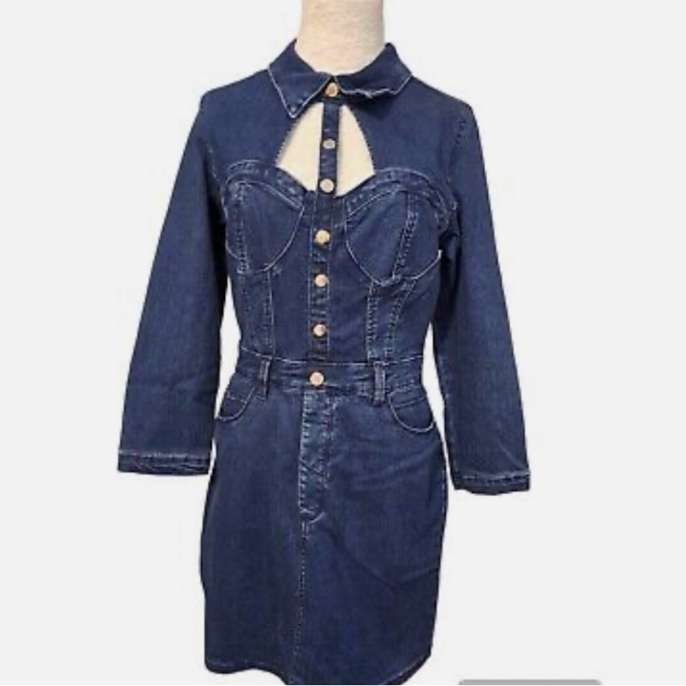 Bebe Cutout Corset Style Denim Dress Sz 8